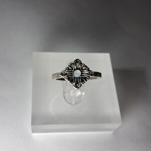 Dainty Vintage-Inspired Filigree Silvertone Faux Pearl Ring